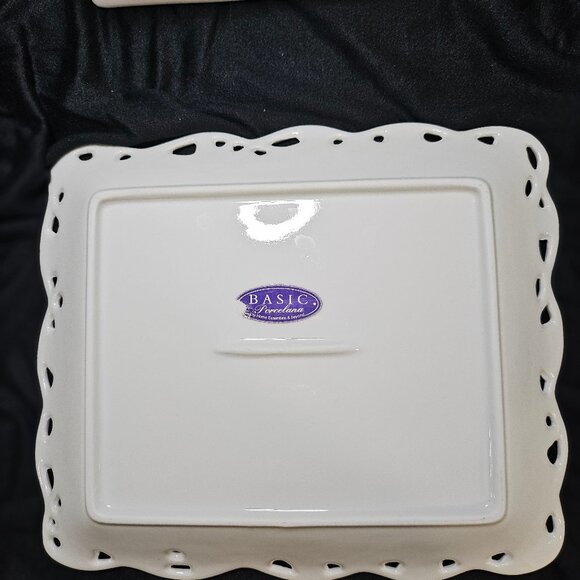 Elegant White Porcelana Large Porcelain Butter/Cheese Dish Raised Grapes Design - Picture 6 of 12